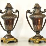 Pair of solid wood and bronze door handles, classical style, Italy 20th century.