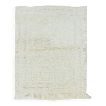 Vintage Minimalist Hand Knotted Turkish Tulu Accent Rug Made of Natural Beige Wool