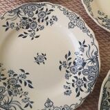Set of 6 old flat plates, blue décor, Sarreguemines