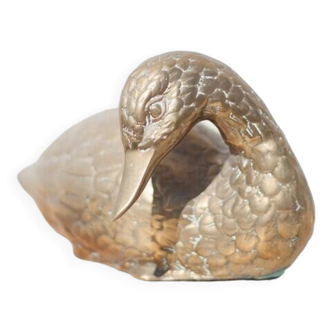 Canard laiton, figurine canard vintage, animal laiton, statue laiton, statue canard, canard couché