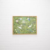 tableau vintage horizontal sur cadre en bois avec oiseaux
