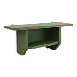 Petite unité murale rustique en bois vert avec 2 étagères, France vers 1880