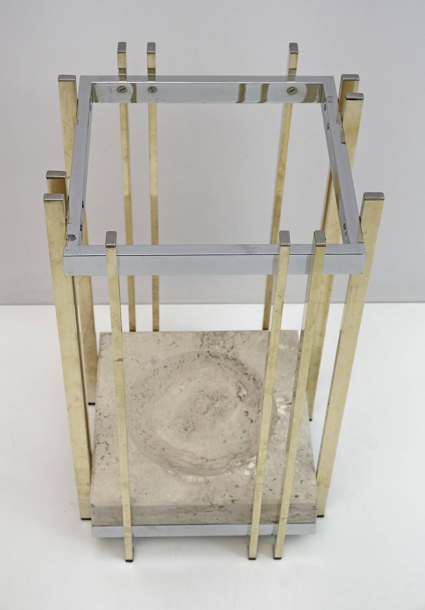 Mid-Century Modern Italian Travertine, Chrome and Brass Umbrella Stands, 70