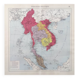 Old Indochina Asia map 43x43cm from 1950