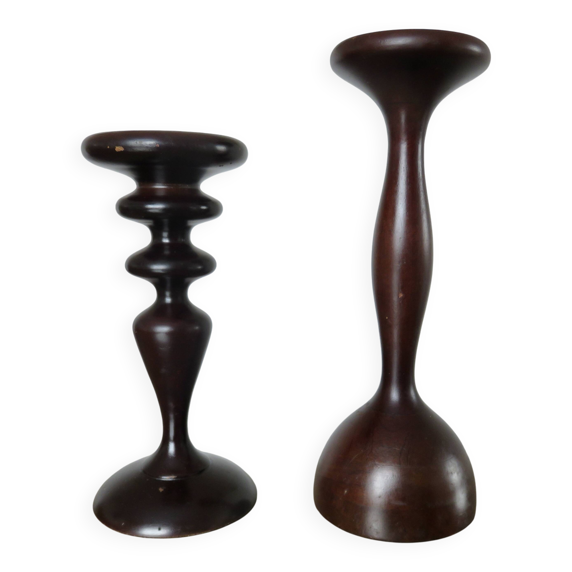 Paire de bougeoirs scandinaves en bois, années 70-80