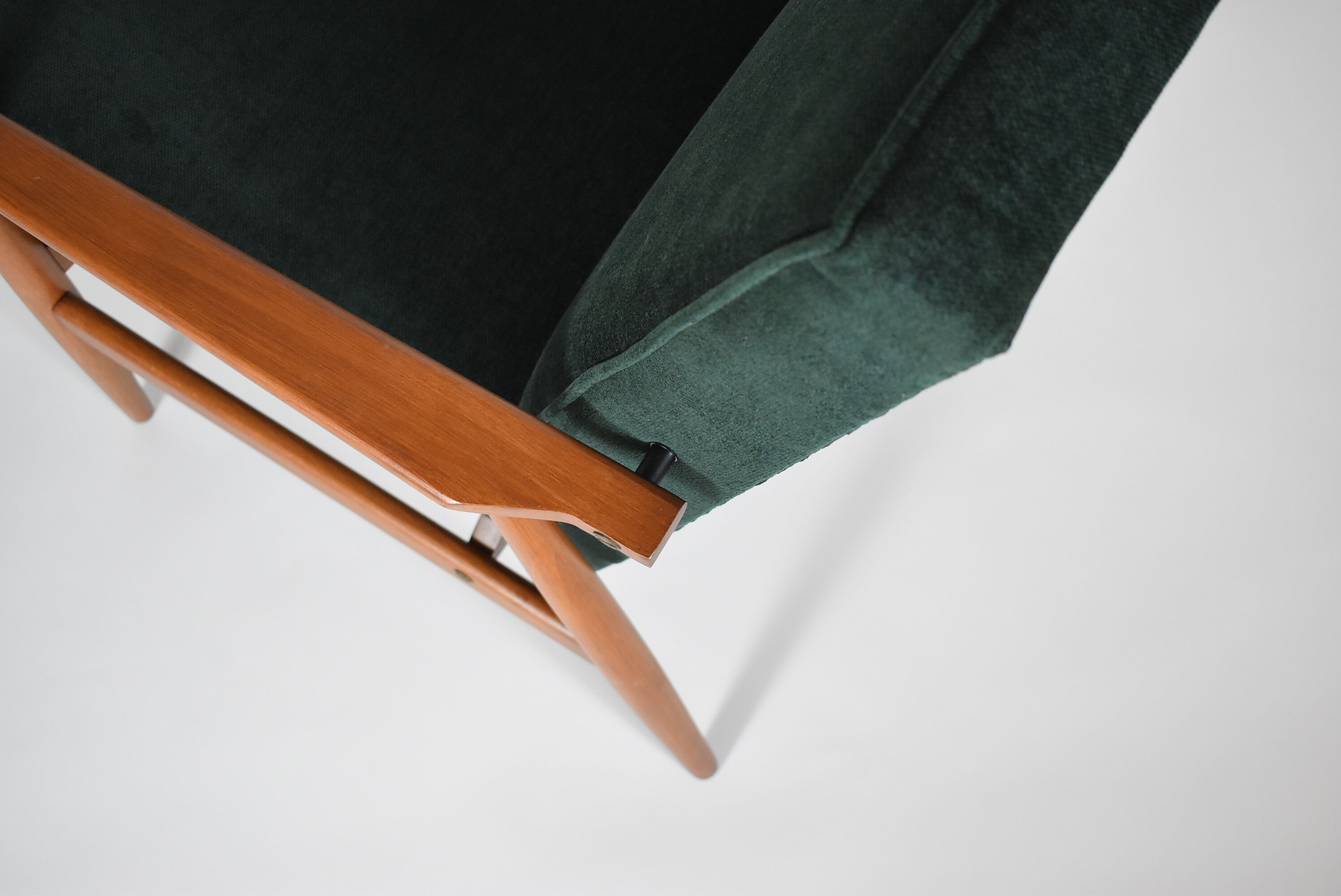 Vintage armchair "Fox", restored, green forest fabric, 60s