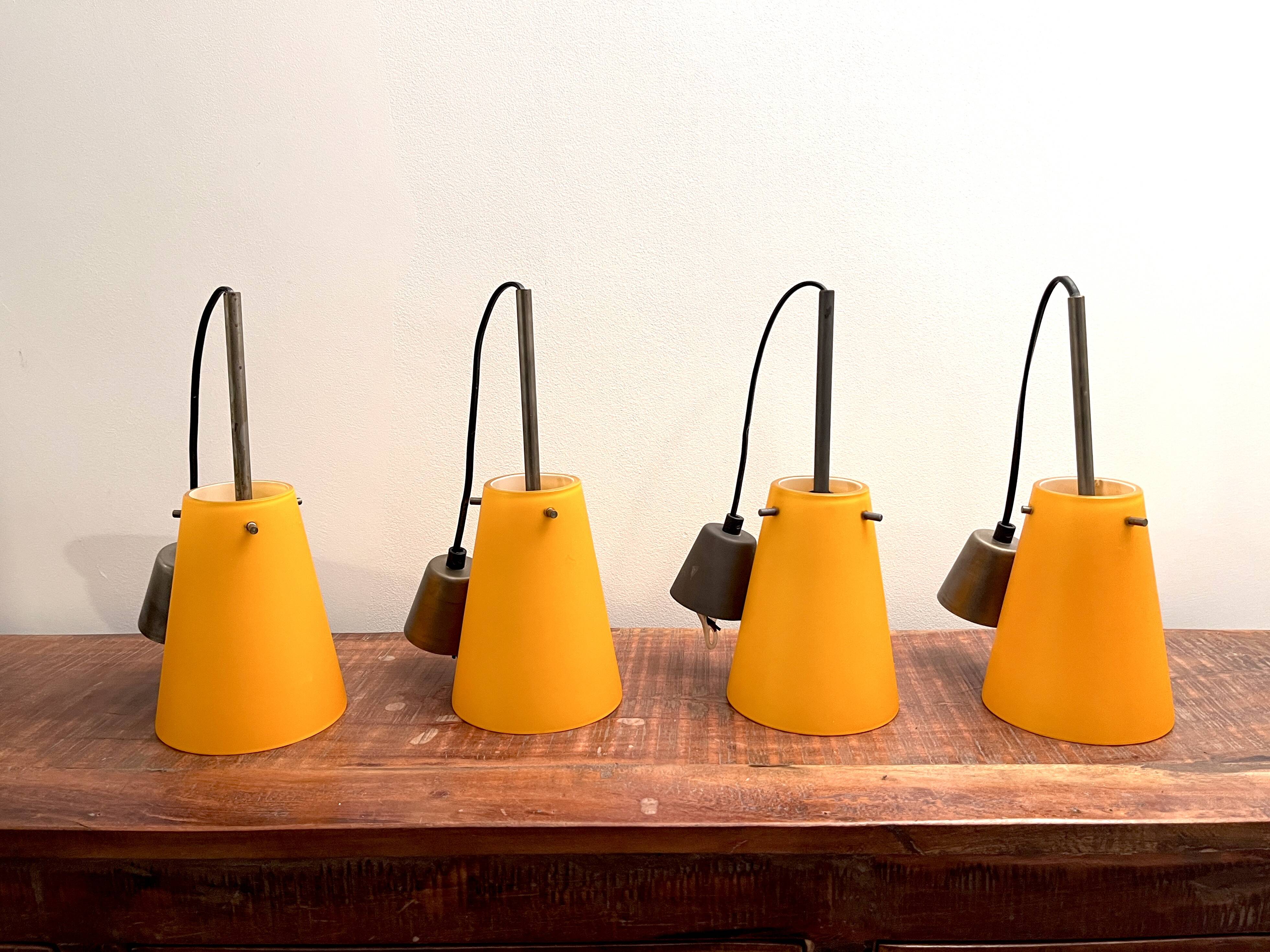 Orange and white glass pendant lights, 1970s