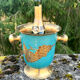 Vintage cloisonne brass champagne bucket with turquoise grape design