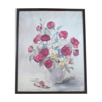 Painting, painting of a still life with bouquet of flowers, 1990s