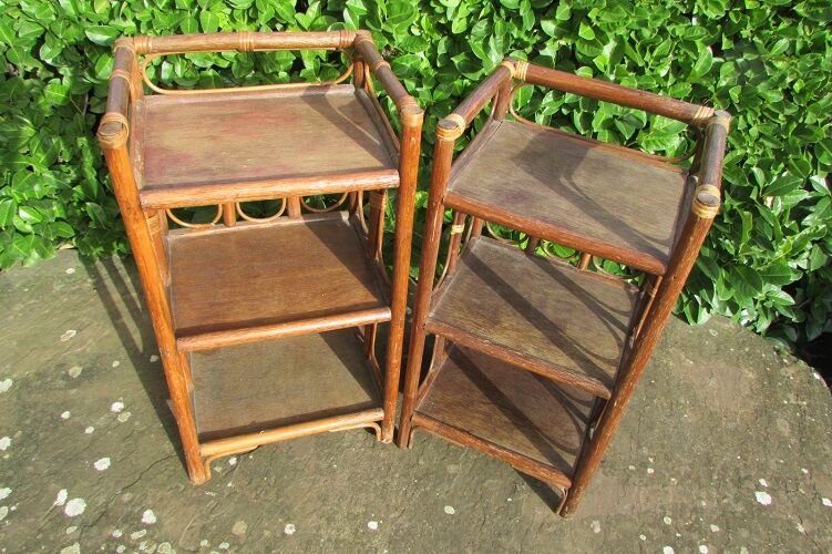 Pair of bedsides, rattan and bamboo