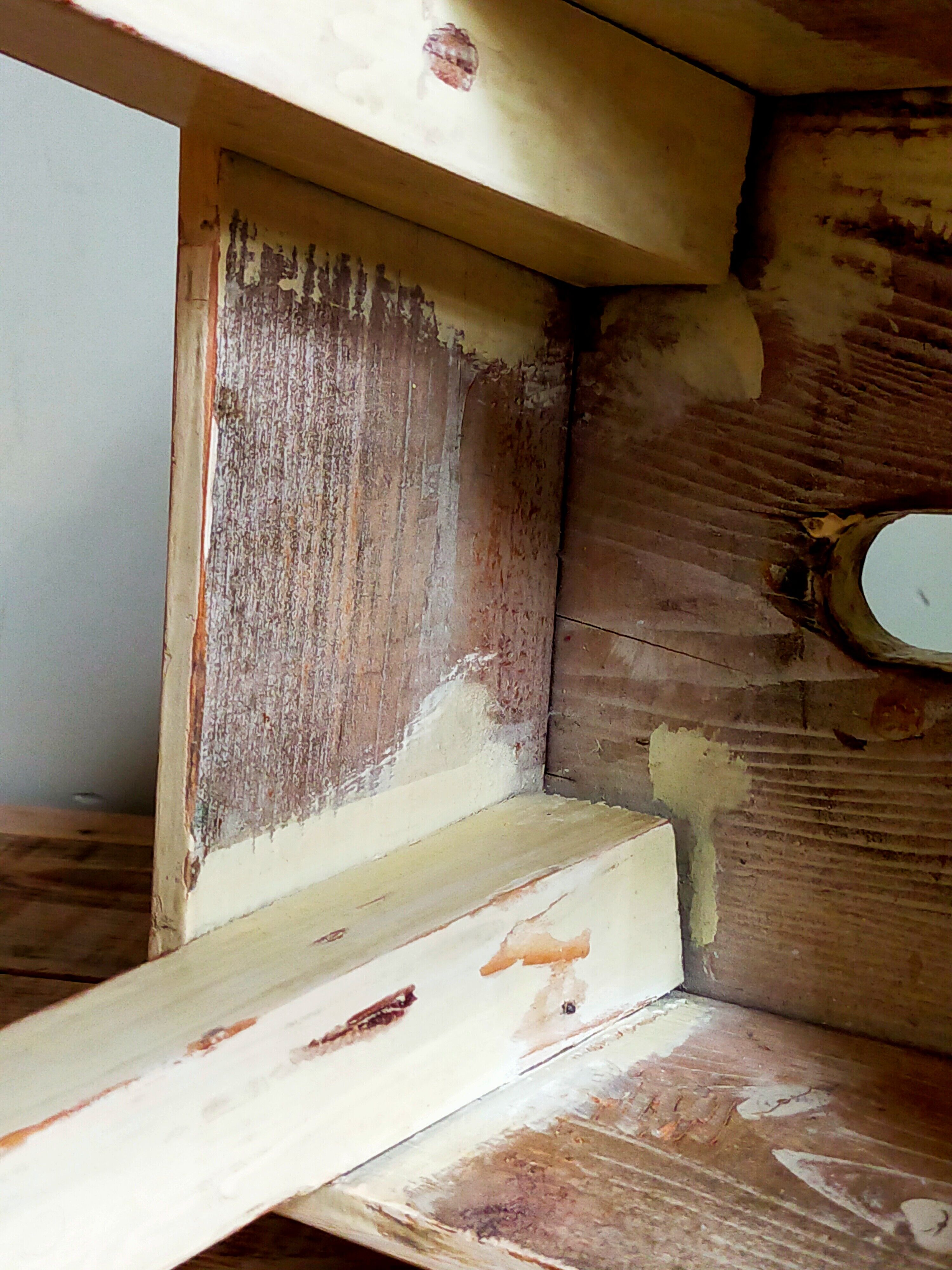 Workshop stool in antique patinated solid wood