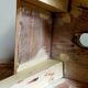 Workshop stool in antique patinated solid wood