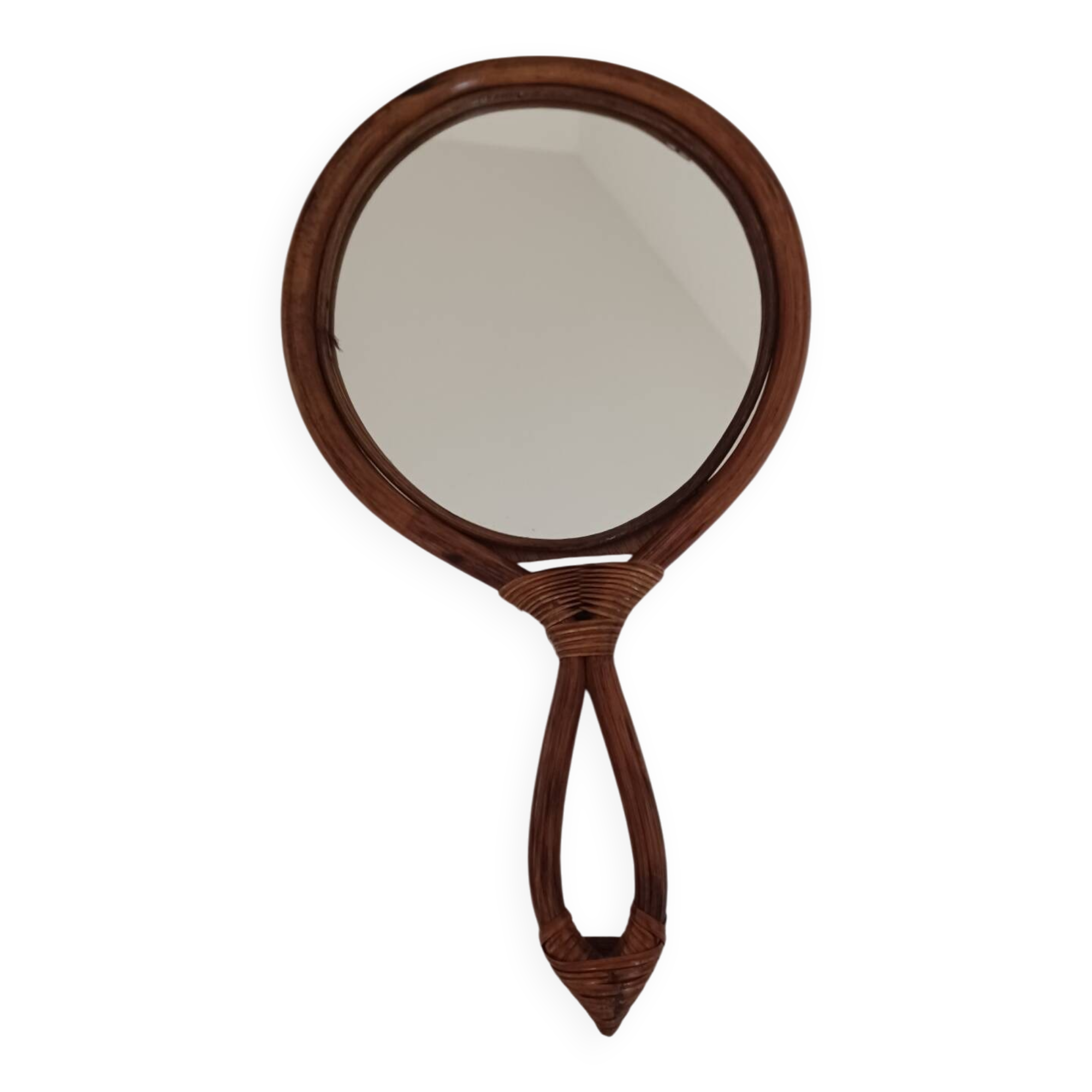 Vintage rattan hand mirror