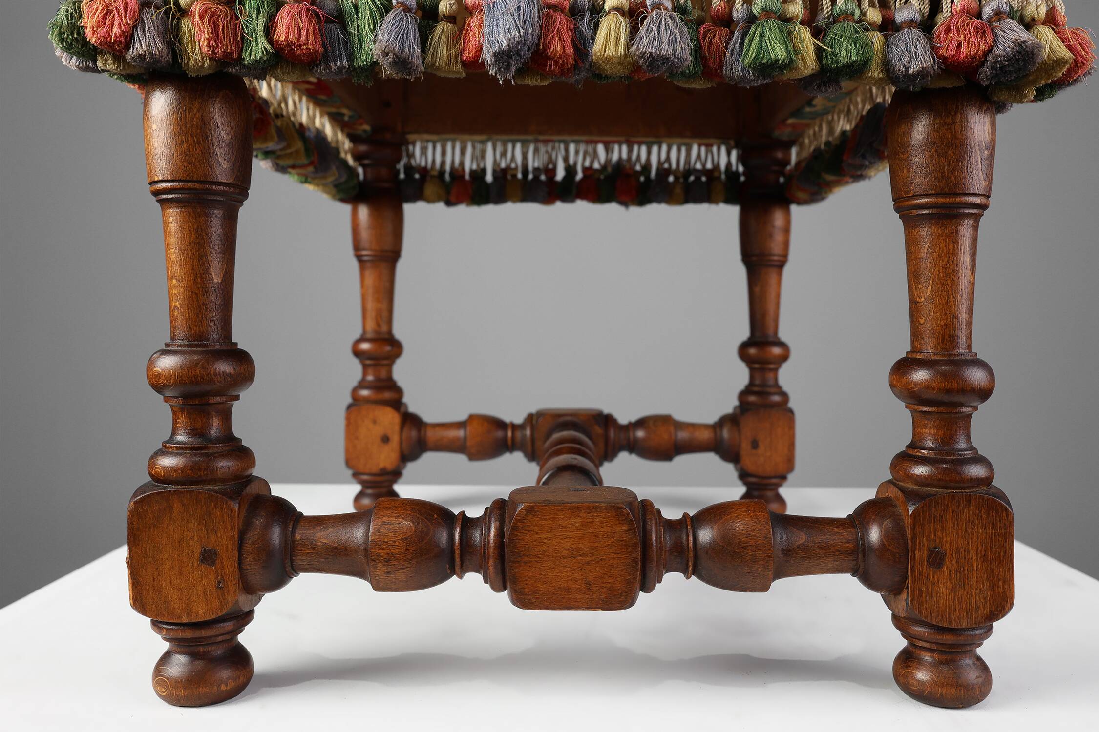 Early 20th Century Pair of Wood & Fabric French Footstools