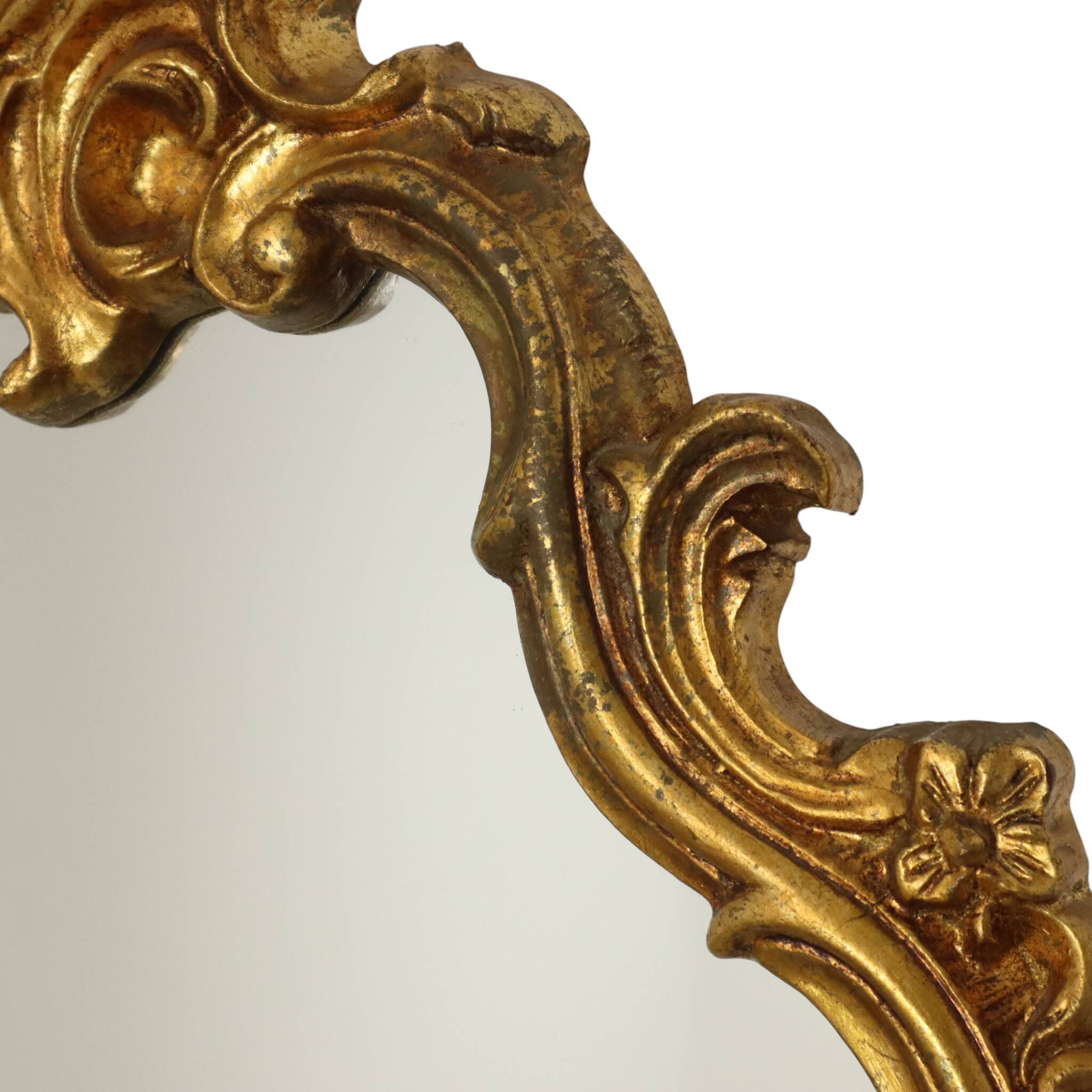 French Baroque-style gold-leaf gilded mirror with crest, 71 cm