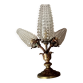 Applique murale / plafonnier vintage en laiton 3 branches / verres moules