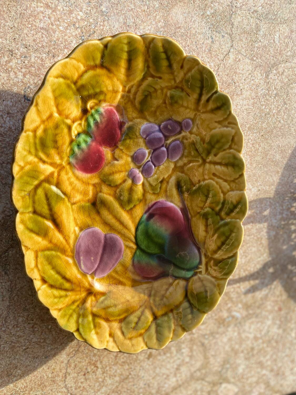 Vintage Sarreguemines majolica oval dish