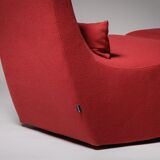 Rocking chair and footstool in red wool by Ligne Roset, France