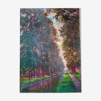 Old Pastel on canvas- The Canal du Midi - Signed Jean Georges FERRY