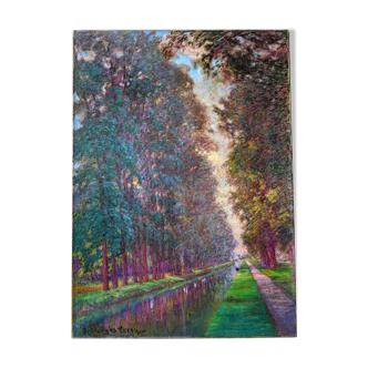 Ancien Pastel sur toile- Le Canal du midi - Signé Jean Georges FERRY
