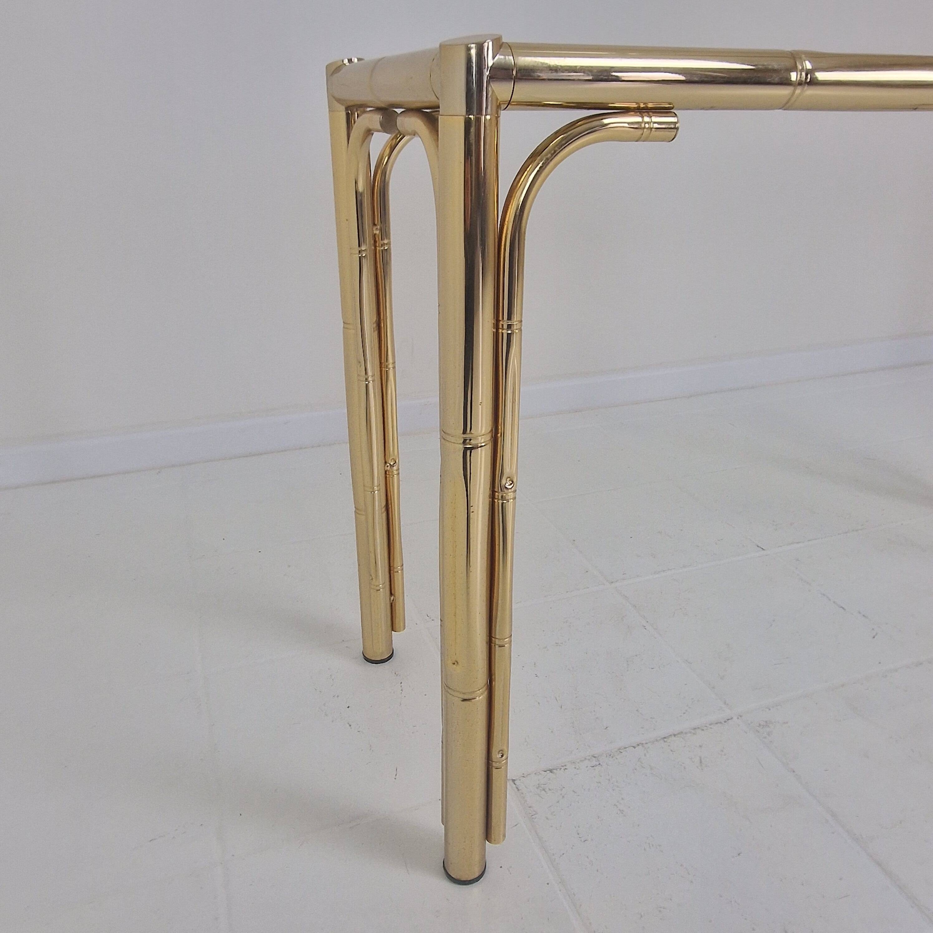 Italian Rectangle Side Table in Brass Bamboo and Smoked Glass, 1970s