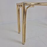 Italian Rectangle Side Table in Brass Bamboo and Smoked Glass, 1970s