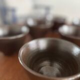 Set of 6 vintage ceramic mugs - chocolate colored stoneware mug