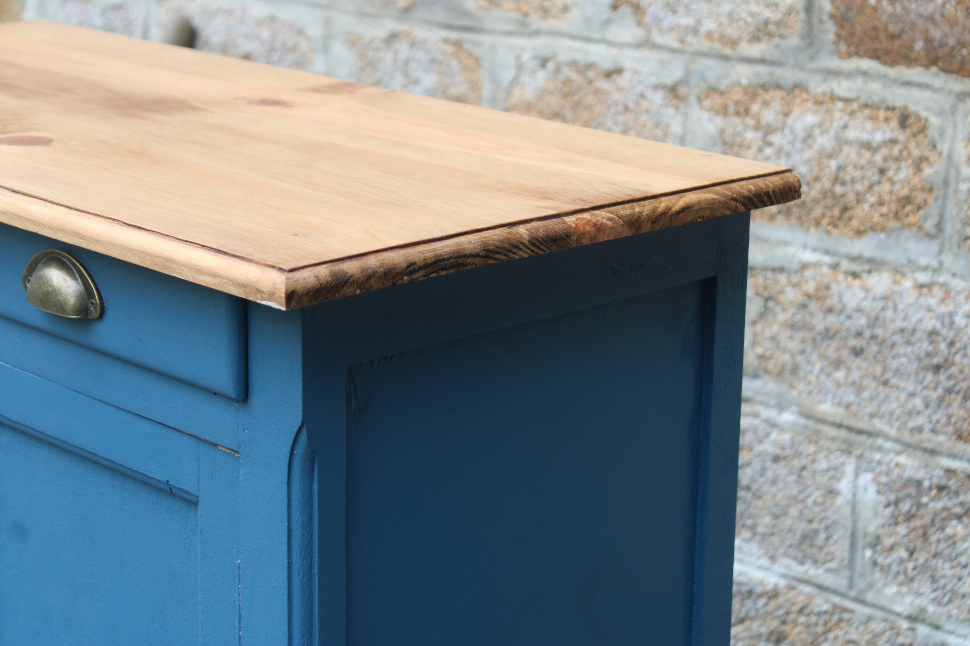 Vintage deep blue Parisian sideboard & natural wood top