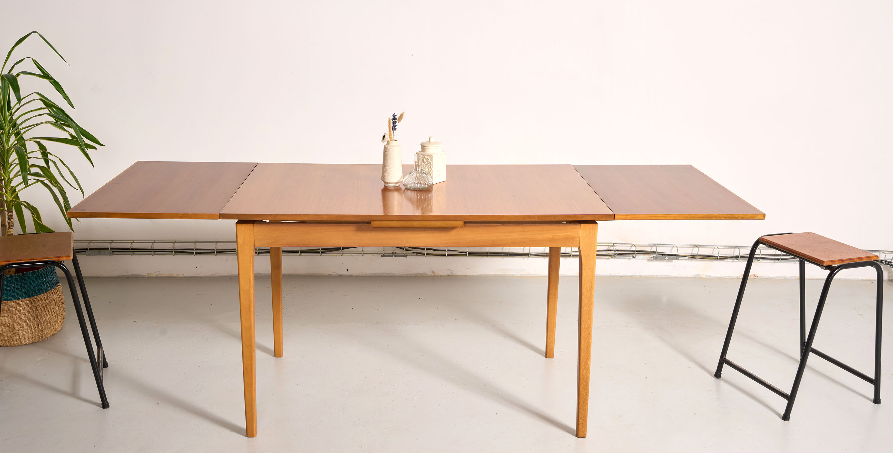 Vintage Scandinavian style dining table, side extensions