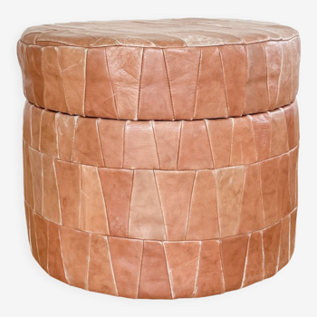 Beige leather patchwork chest pouf