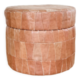 Pouf coffre patchwork cuir beige