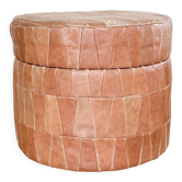 Beige leather patchwork chest pouf