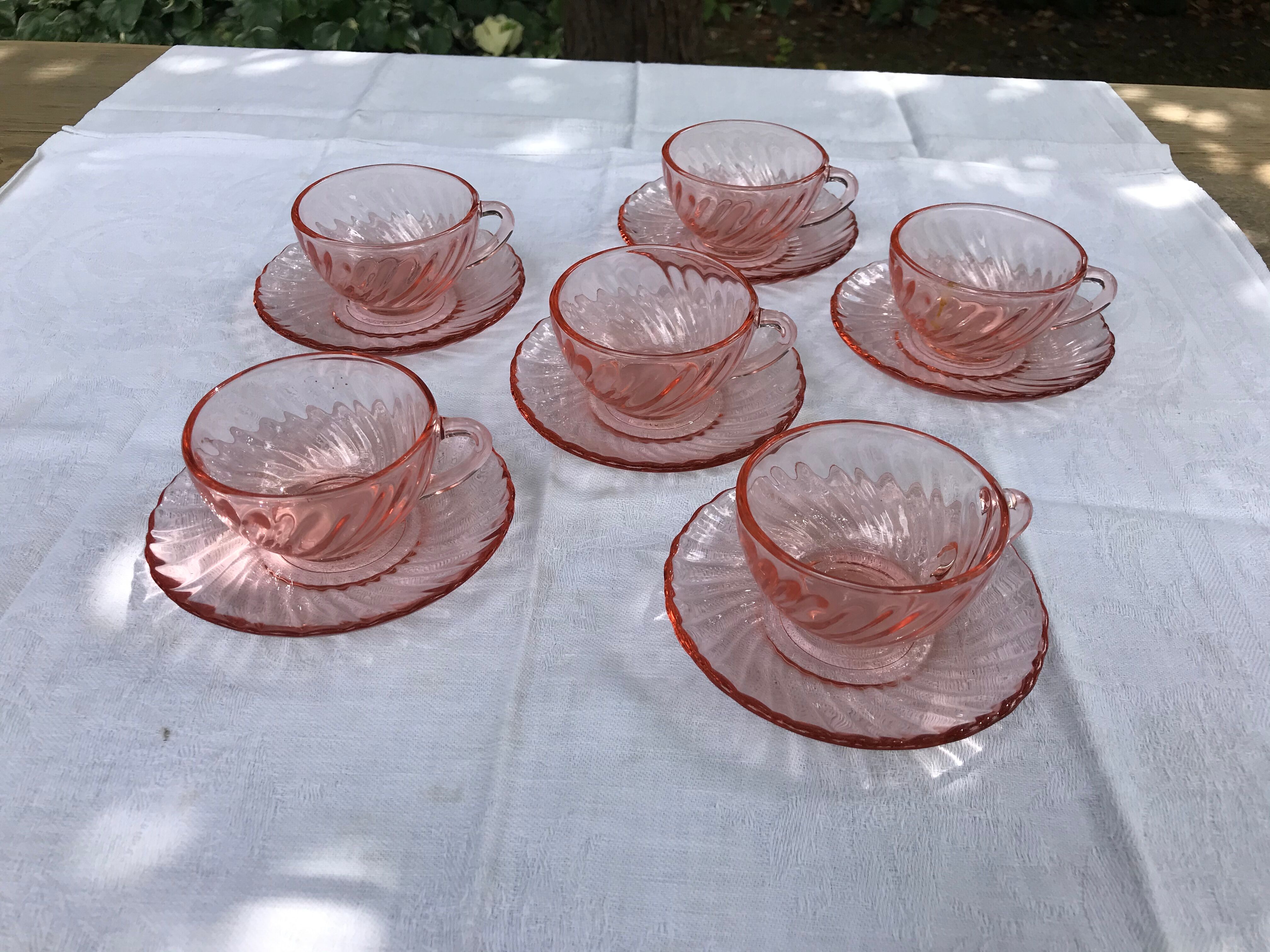 6 cups and under Vintage pink glass Arcoroc cups