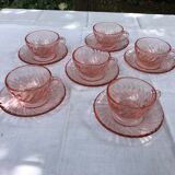 6 cups and under Vintage pink glass Arcoroc cups