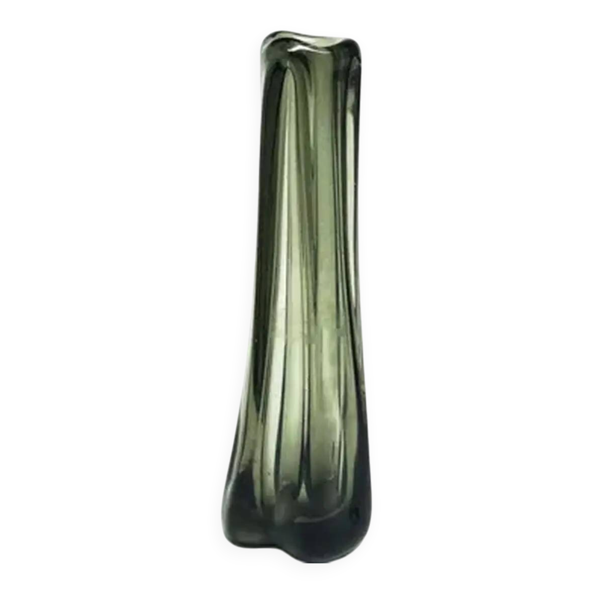 Brutalism vase, green pressed glass, Ząbkowice, Poland, 1970s