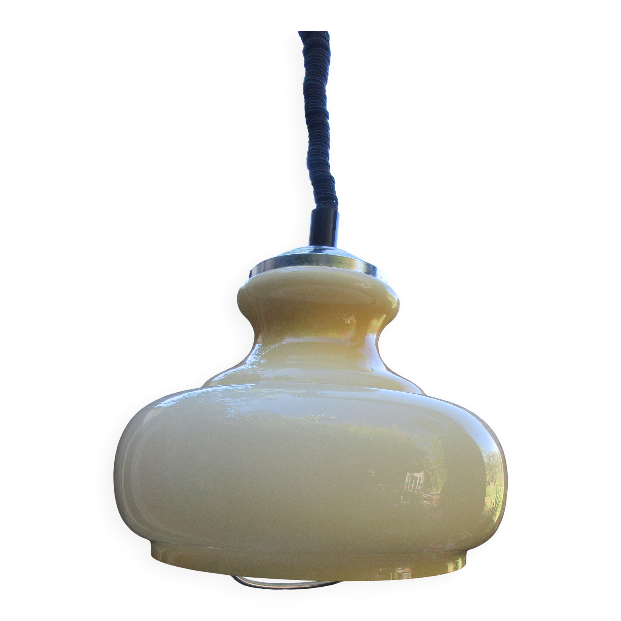 Vintage suspension lamp monte et baisse volvit and opaline yellow glass