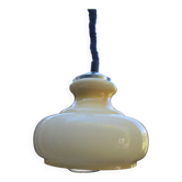 Lampe vintage suspension monte et baisse volvit et verre opaline jaune