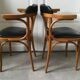 Pair of curved wooden bistro armchairs