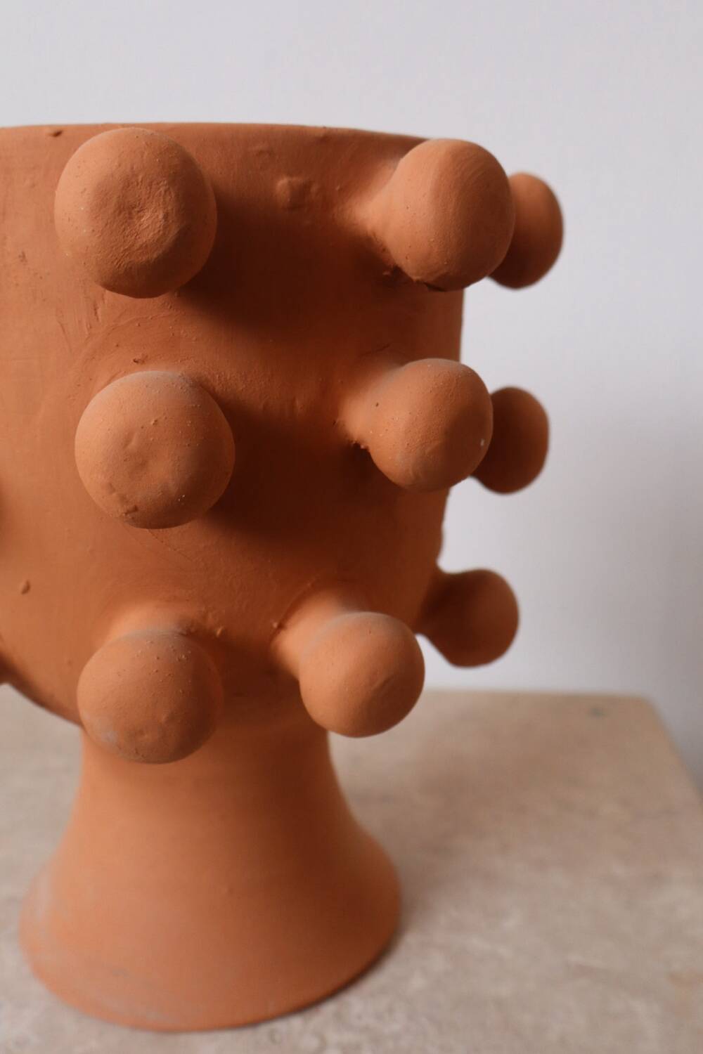 Handmade terracotta sculptural cache pot vase