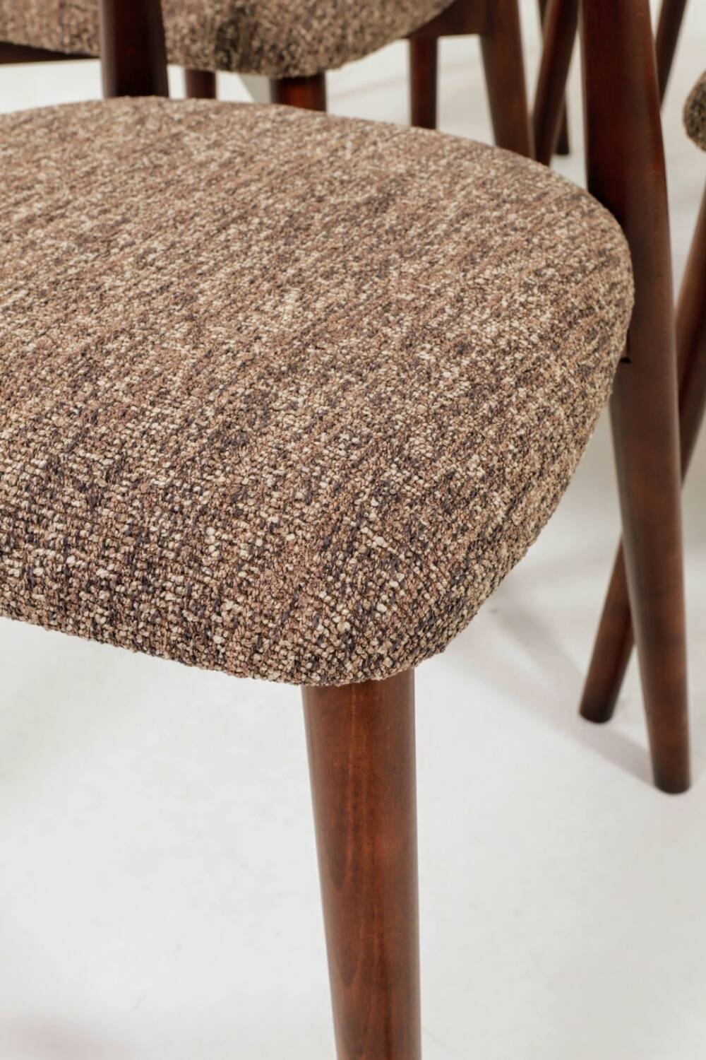 Scandinavian dining chairs in mocha brown, set of 6.