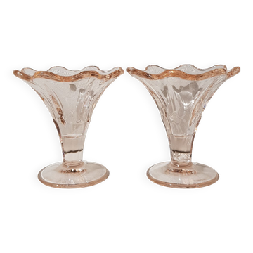 Set of 2 pink glass dessert cups from La Rochere for ice cream.