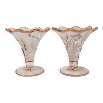 Set of 2 La Rochere pink glass ice cream dessert cups