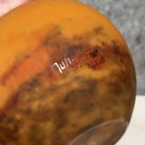 Muller frères, lunéville: ball vase with flared neck in orange marbled glass