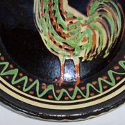 plat ancien terre cuite décor au coq