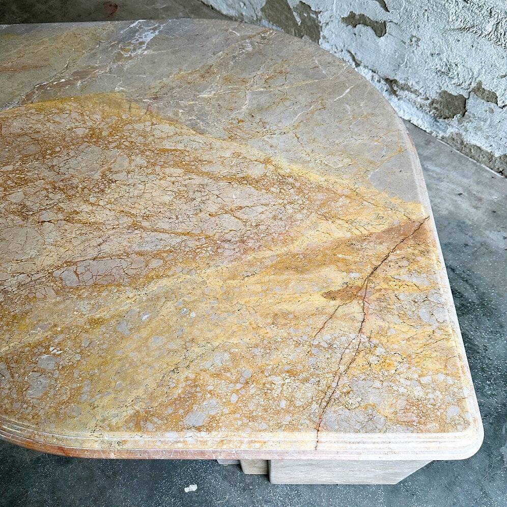 Vintage sandy coloured eye-shaped marble coffee table, France 1980s