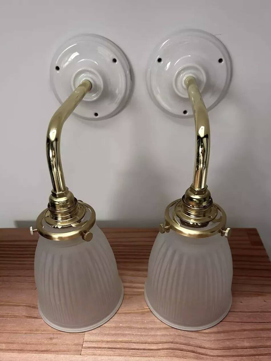 Pair of ribbed glass wall sconces