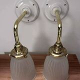 Pair of ribbed glass wall sconces