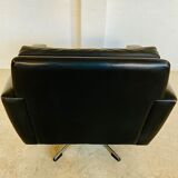 Vintage Danish swivel chair in black leather by Georg Thams