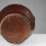 Signed Rustic Large Glazed Brown Ceramic Pot, Belgium, 1800s