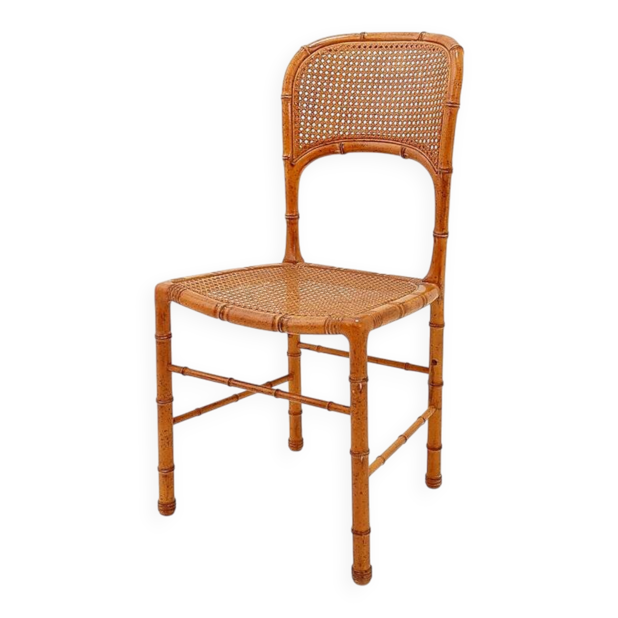 Vintage organic style chair in faux bamboo and caning - 1960s